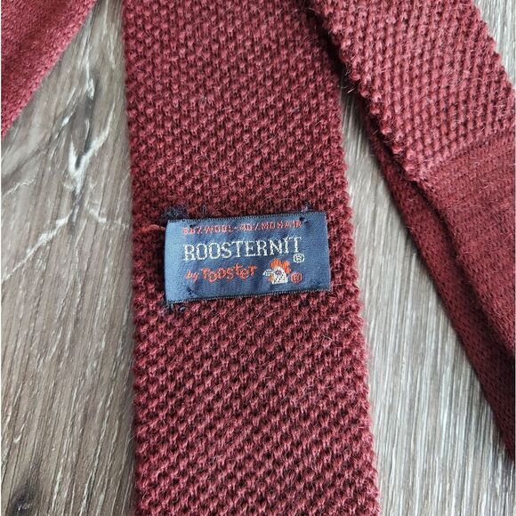 Vintage Roosternit Mohair Wool Square Tip Mens Rooster Tie Burgundy - Picture 3 of 6